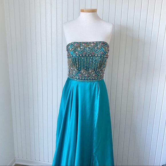 NWOT Mac Duggal Teal Beaded Strapless Long Gown Dress Formal Size 10 - Picture 16 of 16